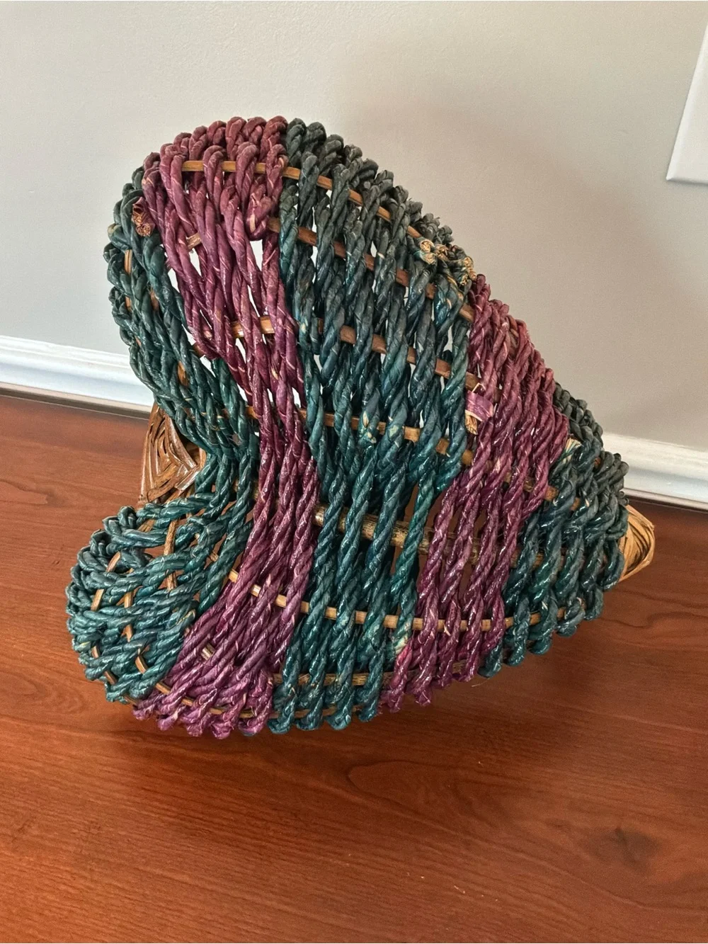 Dark Teal& Light Purple Heart-Shaped Woven Basket